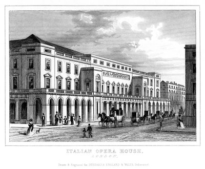 Italian Opera House, Haymarket, Westminster, London, slutningen af det 18. - begyndelsen af det 19. århundrede af Unbekannt