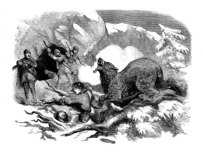 Jack Curlings snæver flugt fra en glubsk bjørn, 1855 af Unbekannt