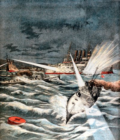 Japanske torpedobåde laver overraskelsesangreb, Russisk-japansk krig, 1904 af Unbekannt