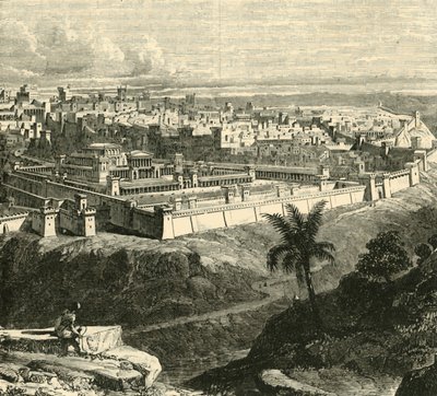 Jerusalem i Jesu Kristi tid, viser templet som restaureret af Herodes den Store, 1890. af Unbekannt