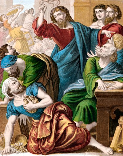 Jesus og pengevekslerne, c1860 af Unbekannt