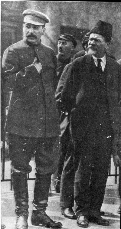 Josef Stalin og Mikhail Kalinin, sovjetiske ledere, 1930