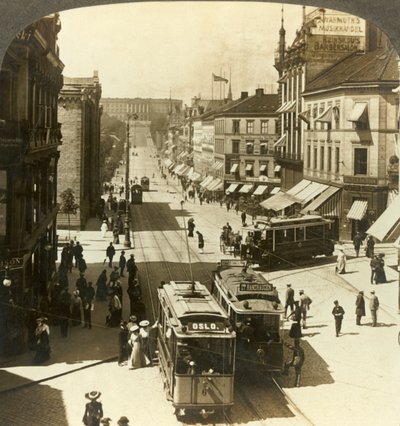 Karl Johan Street, W.N.W. til Det Kongelige Slot, Christiania, Norge, c1905. af Unbekannt