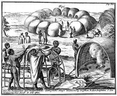 Khoikhoi hytter og kraal, Sydafrika, 1931 af Unbekannt