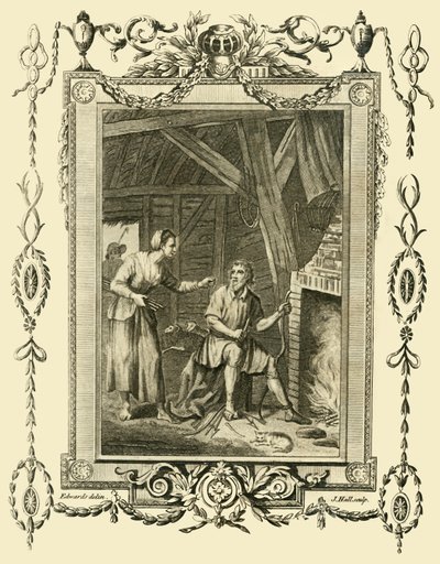 Kong Alfred i forklædning irettesat af Neat Herds Wife for at lade kagerne brænde, c878, 1783. af Unbekannt