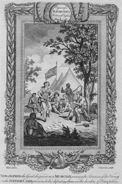 Kong Alfred den Store, forklædt som musiker, ser på fjendens situation, c1787 af Unbekannt