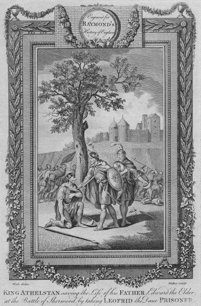 Kong Athelstan reddede livet på sin far, Edward den Ældre i slaget ved Sherwood, c1787 af Unbekannt