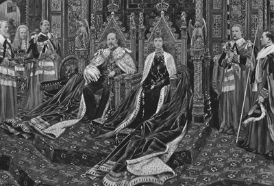 Kong Edward VII. Og dronning Alexandra ved åbningen af Hans Majestæts Første Parlament, 1901. af Unbekannt