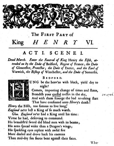 Kong Henrik VI. Akt 1. Scene 1, c1723, 1946 af Unbekannt