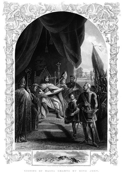 Kong John 1167-1216 underskriver Magna Carta ved Runnymede, 1215 af Unbekannt