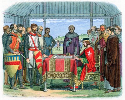 Kong John underskriver Magna Carta i Runnymede, Surrey, 15. juni 1215 1864 af Unbekannt
