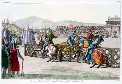 Riddere dyster ved en turnering, 1100-tallet, c1815 af Unbekannt