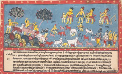 Krishna, Balarama og kohyrderne... fra en spredt Bhagavata Purana..., 1800-1825. af Unbekannt