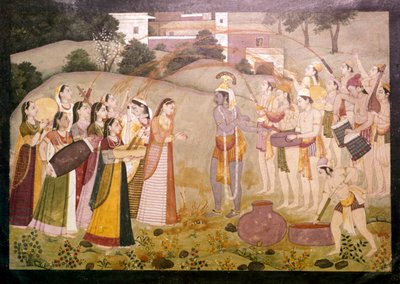 Krishna fejrer forårsfesten i Holi, c1770-1780 af Unbekannt