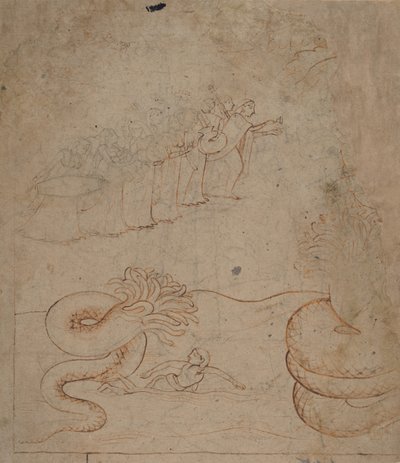 Krishna undertrykker slangen Kaliya i Yamuna-floden..., ca. 1780. af Unbekannt