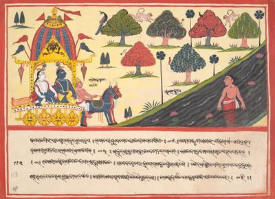 Krishna og Balarama ved en flod: Side fra en spredt Bhagavata Purana..., 1840. af Unbekannt
