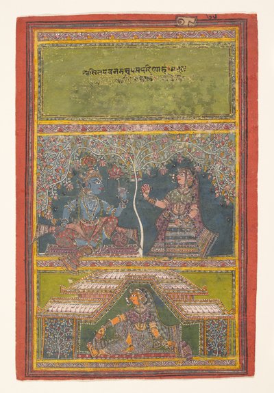 Krishna og Radha samtaler: Side fra en spredt Gita Govinda..., 1700-tallet. af Unbekannt