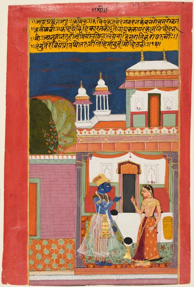 Krishna og Radha skændes, fra en Rasikapriya, ca. 1680. af Unbekannt