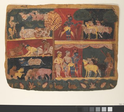 Krishna og kohyrderne: Side fra en spredt Bhagavata Purana..., ca. 1520-30. af Unbekannt