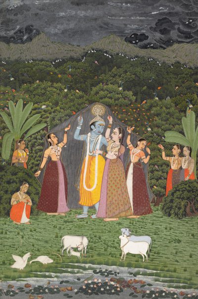 Krishna and the Gopis tager ly for regnen, 1760. af Unbekannt
