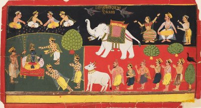 Krishna æret af Indra, der ankommer på en hvid elefant, c1720 af Unbekannt