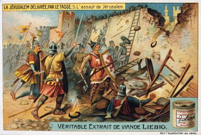 La Jerusalem delivree par le Tasse, Angrebet på Jerusalem. 19. århundrede af Unbekannt