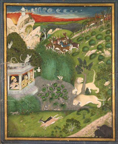 Damer, der skyder fra en pavillon, ca. 1810. af Unbekannt