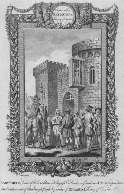 Lady Bruce, søster til Robert Bruce, konge af Skotland, indespærret i et bur, c1787 af Unbekannt
