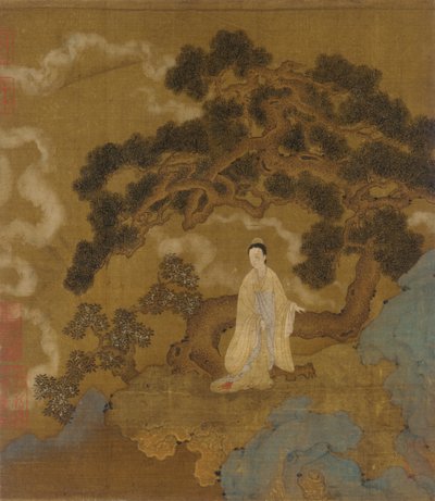 Lady Under a Knorled Pine Tree, Ming-dynastiet, 1500-tallet. af Unbekannt