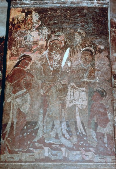 Dame på sit toilet, hule fresco, Ajanta, Indien. 1.-5. århundrede. 20. århundrede af Unbekannt