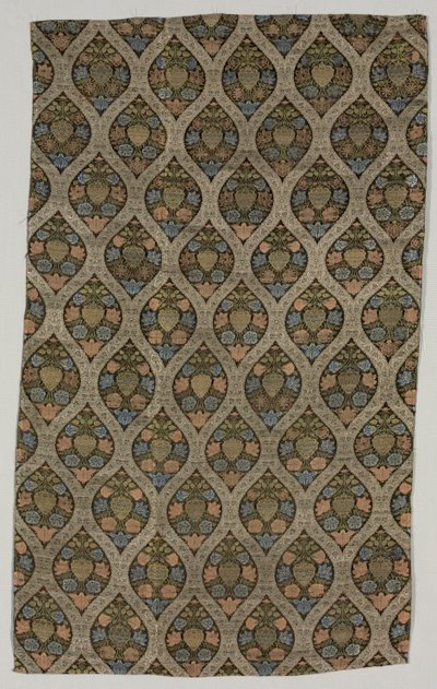 Lampas fragment med blomster i ogival gitter, 1600-tallet. af Unbekannt