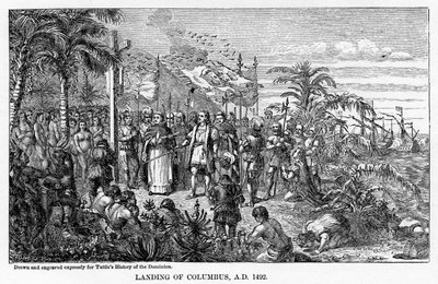 Landgang af Columbus, AD 1492, 1877 af Unbekannt