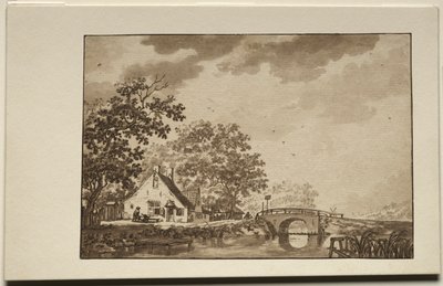 Landskab med hytte og bro, 1700-tallet. af Unbekannt
