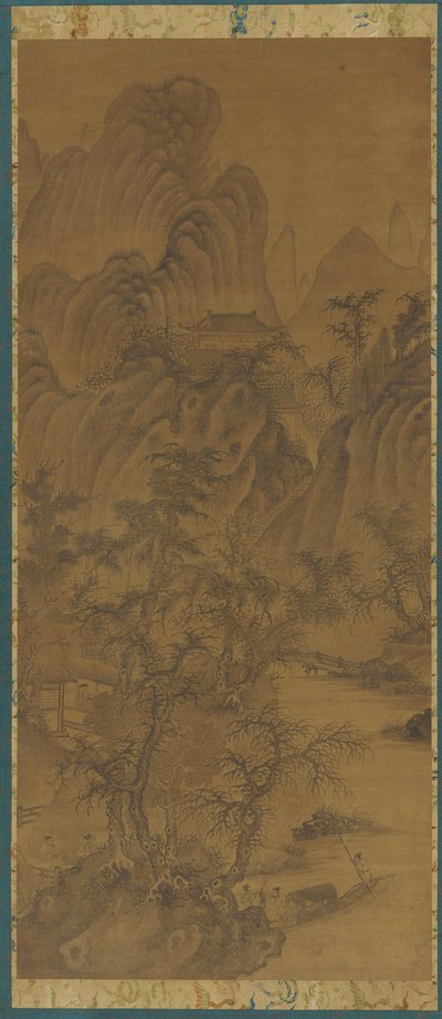 Landskab med gårdbygninger og figurer, 1368-1644. af Unbekannt