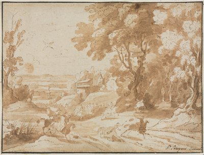 Landskab med ryttere, 1600-tallet. af Unbekannt