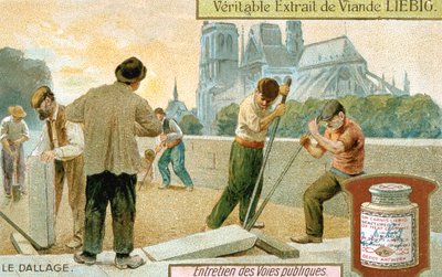 Lægning af belægningsplader i en gade i Paris, ca. 1900 af Unbekannt