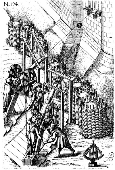Lægger belejringskanon på mål, fra Le diverse et artificiose machine, 1620 af Unbekannt