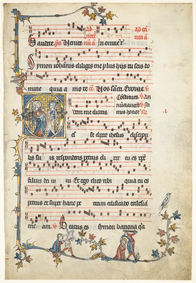 Blad udskåret fra et antifonarium: Indledende Q med de hellige Peter og Paul, ca. 1325. af Unbekannt