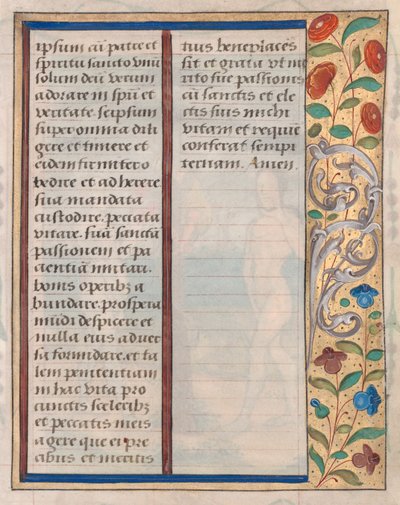 Blad fra en timebog: Tekst med illustreret kant på bagsiden, ca. 1510. af Unbekannt