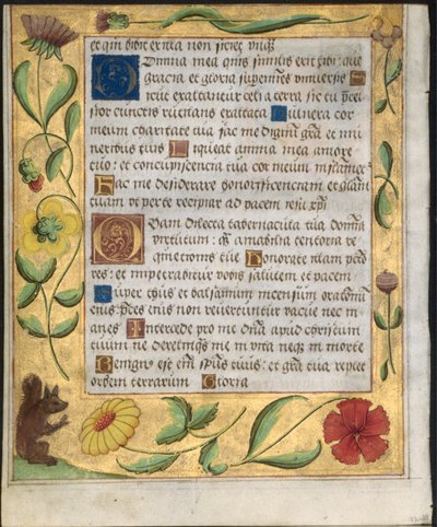 Blad fra en Psalter and Prayerbook: Ornamental Border with Flowers and Egern verso, ca. 1524. af Unbekannt