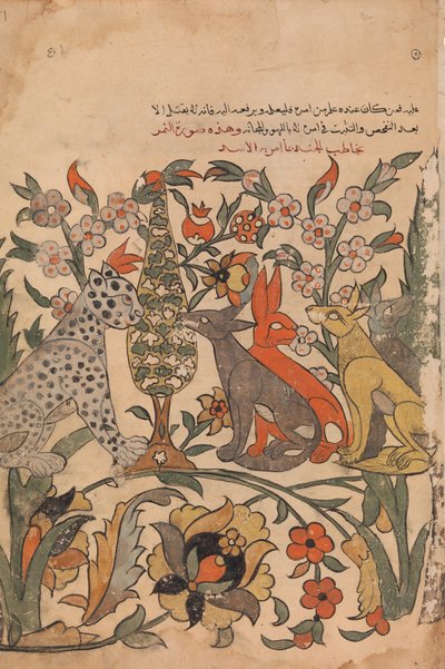 Leopard med løveorden til dommerkolleger, folio 51 recto fra en Kalila wa Dimna, 1700-tallet. af Unbekannt