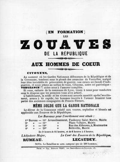 Les Zouaves, fra franske politiske plakater af Pariserkommunen, maj 1871 af Unbekannt