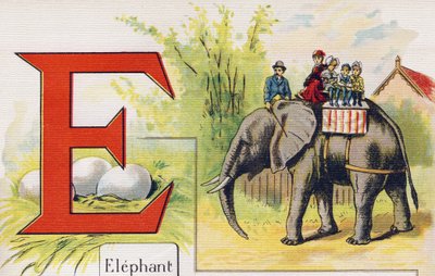 Bogstav E: Elefant. Indgravering i "ABC L