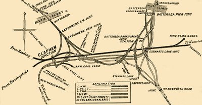 Jernbanelinjer ved Clapham Junction, c1878. af Unbekannt