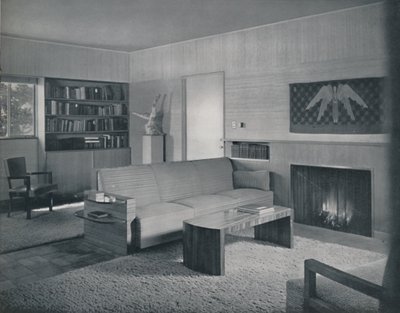 Stue designet af Honor Easton og Alyne Whalen i et hus i Los Angeles, 1942 af Unbekannt