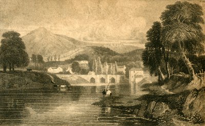 Llangollen Bridge, Castle Dinas Bran, ved floden Dee: North Wales, 1800-tallet. af Unbekannt