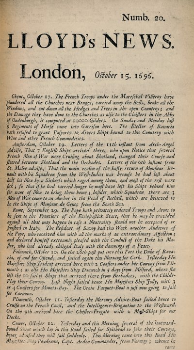 Lloyds News. London, 15. oktober 1696 - Følelsesløs. 20, 1928 af Unbekannt