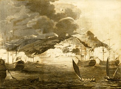 Lord Exmouths flåde bombarderer byen Algier, 1816. af Unbekannt