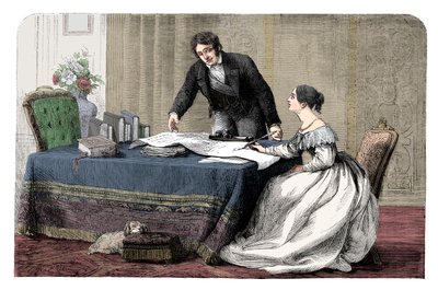 Lord Melbourne 1779-1848 instruerer en ung dronning Victoria 1819-1901, 1837 c1895 af Unbekannt