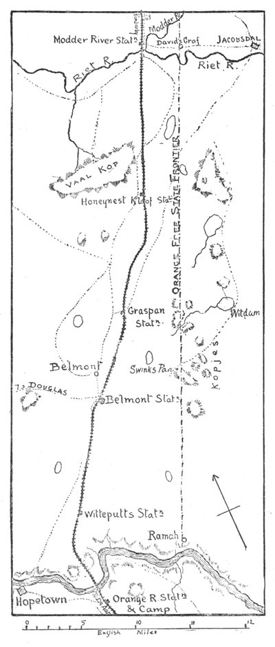 Lord Methuens fremrykningslinje til Modderfloden, 1902 af Unbekannt